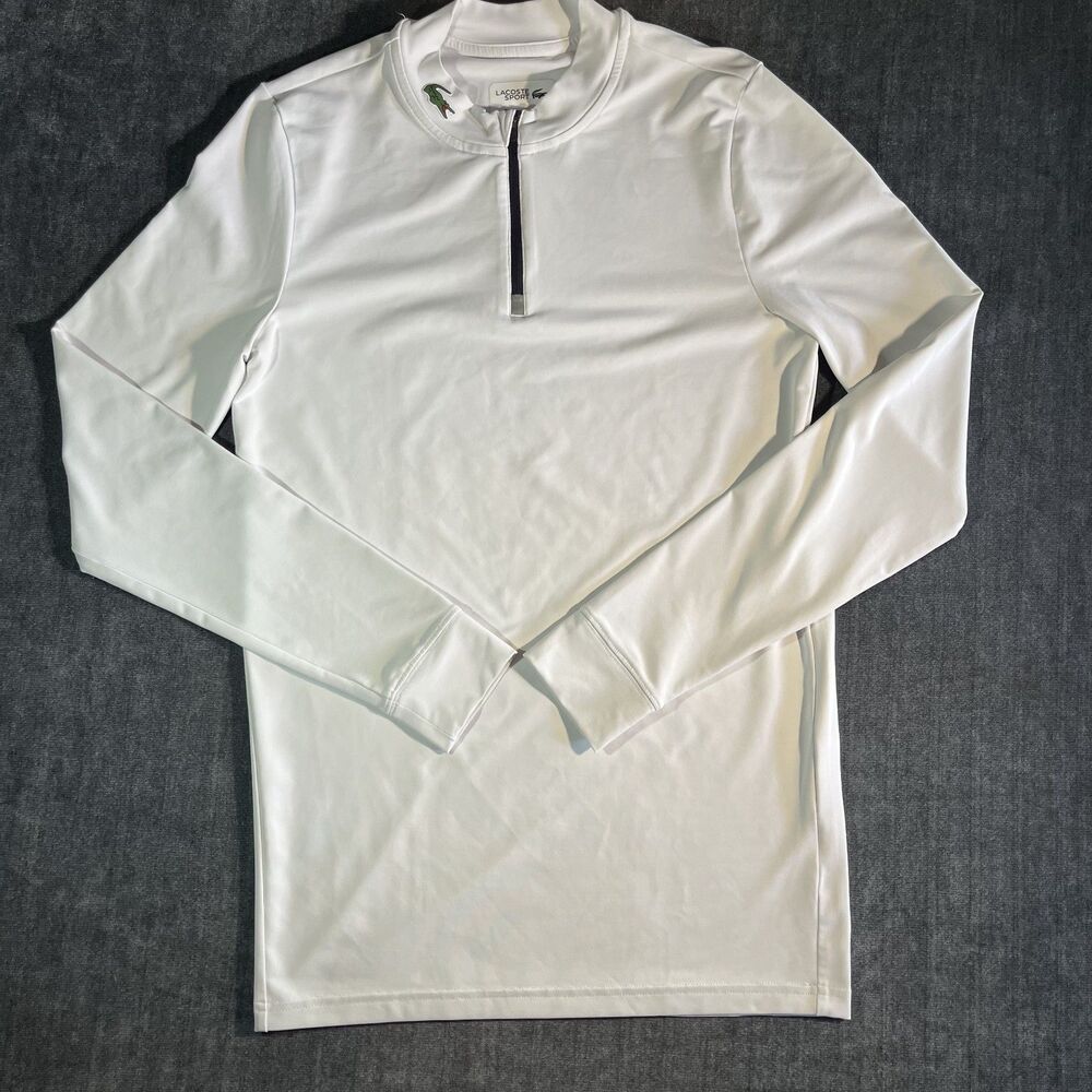 Lacoste Men's White Long Sleeve Zip-Front Performance Tee
